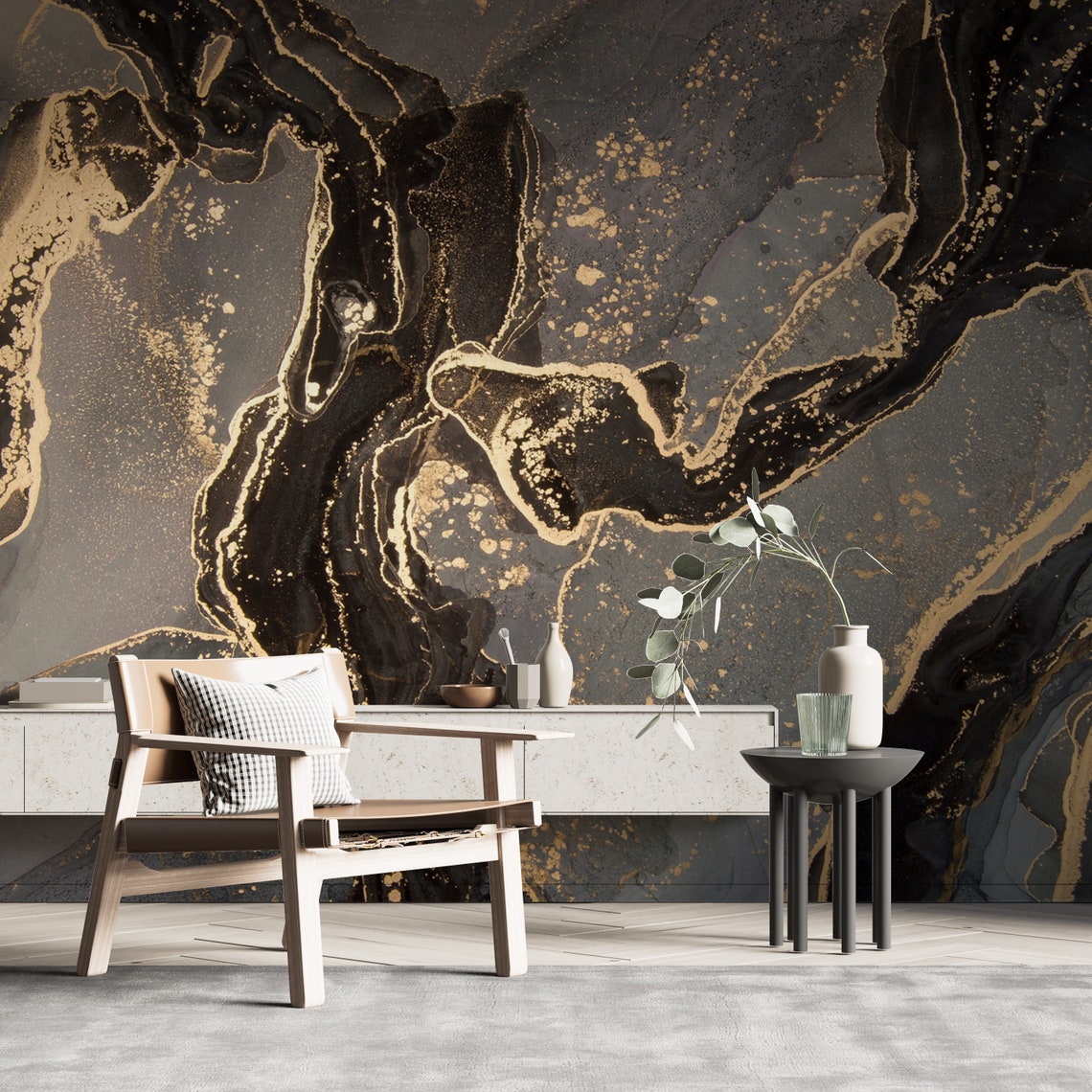 Gold and Black Marble Wallpaper Background Wallpaper Etsy