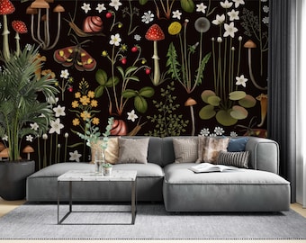 Vintage Mushroom Forest Wallpaper: Removable Wall Mural