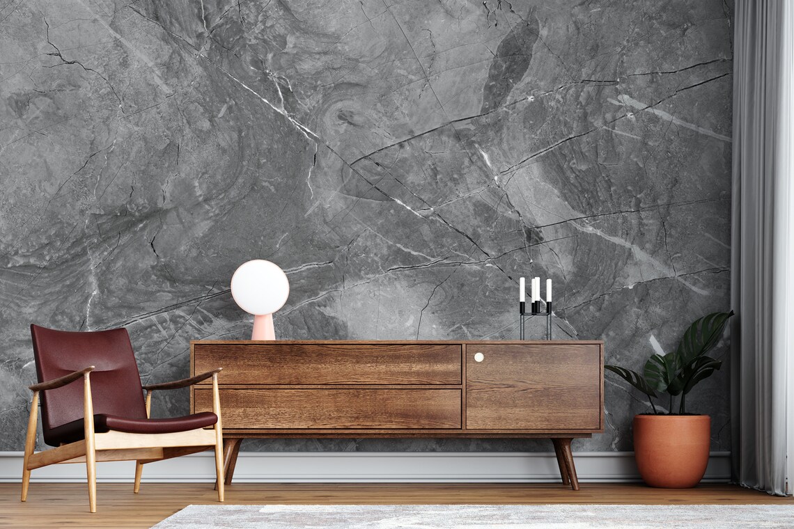 Grey Marble Wallpaper Background Wallpaper Kitchen Room - Etsy