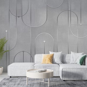 Grey Geometric Wallpaper, Modern Peel and Stick Wallpaper, Luxury Wall Art