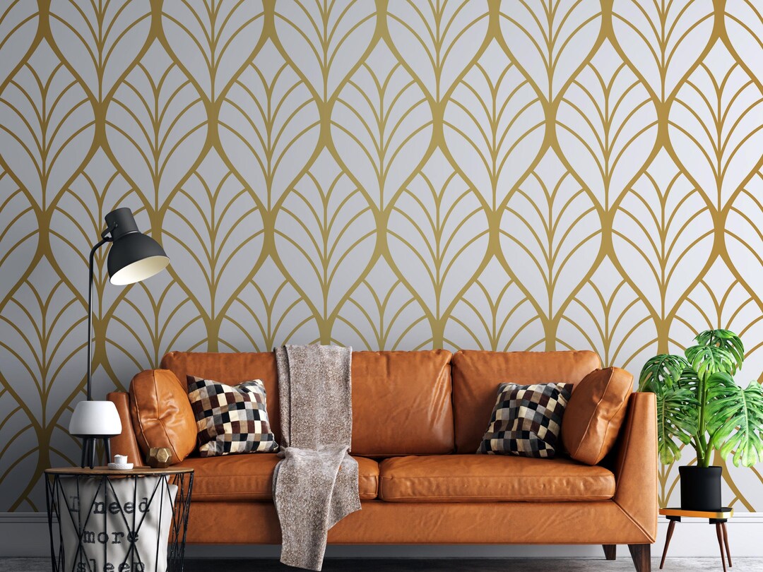Gold Geometric Art Deco Wallpaper - Peel and Stick Mural - Etsy
