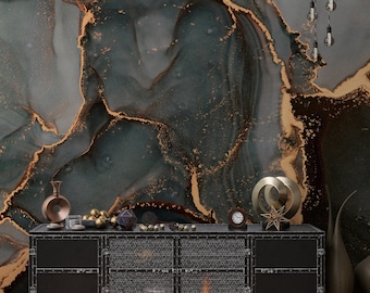 Schwarz und Gold Marmor Tapete zum Abziehen und Aufkleben