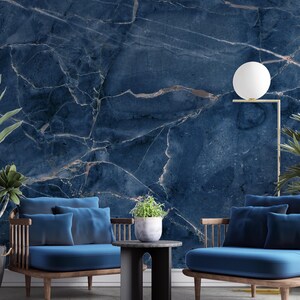 Blue Marble Texture Wallpaper, Removable Wallpaper, Peel and Stick Wall Mural, Abstract Wall Prints