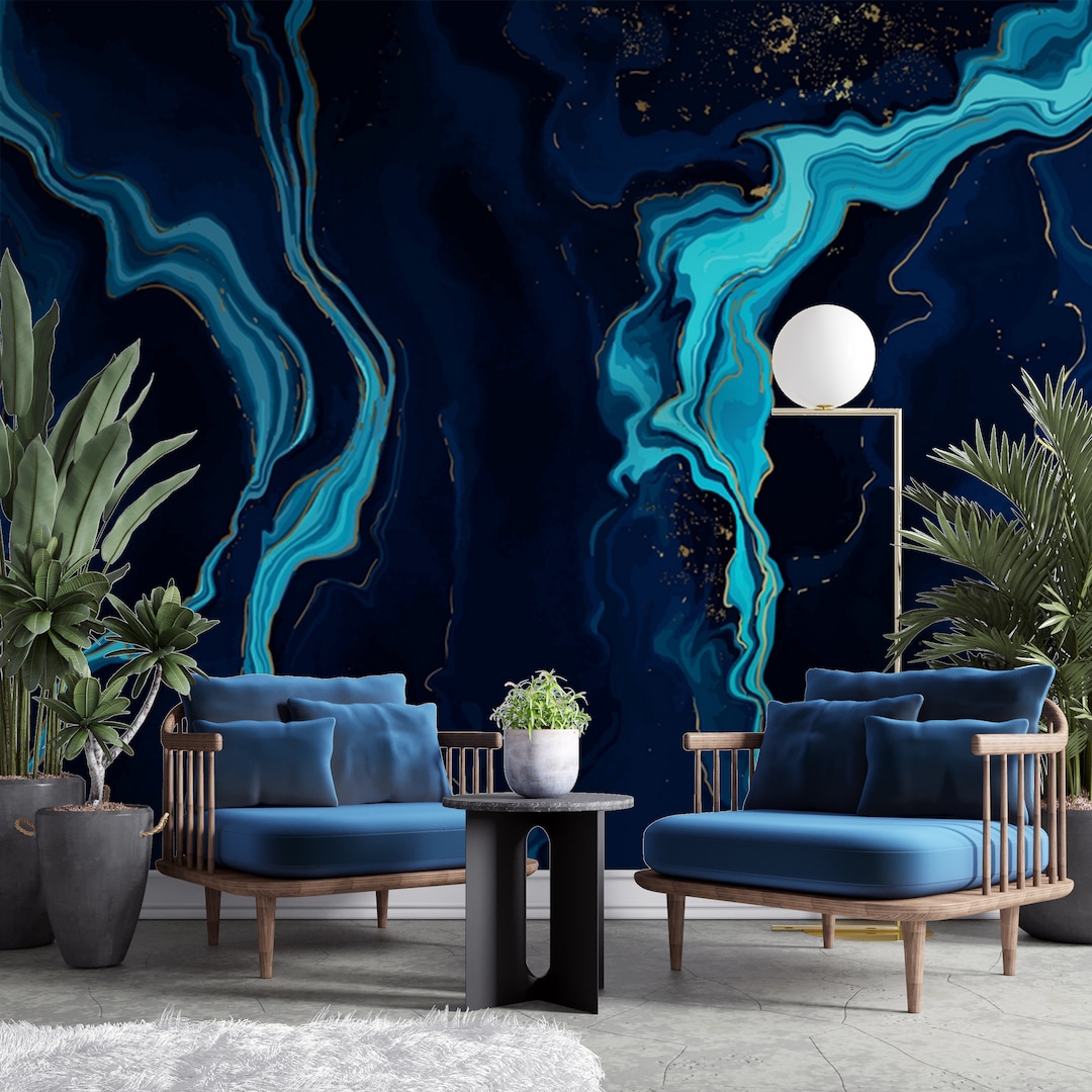 Dark Blue Marble Wallpaper, Living Room Wallpaper, Temporary Wallpaper ...
