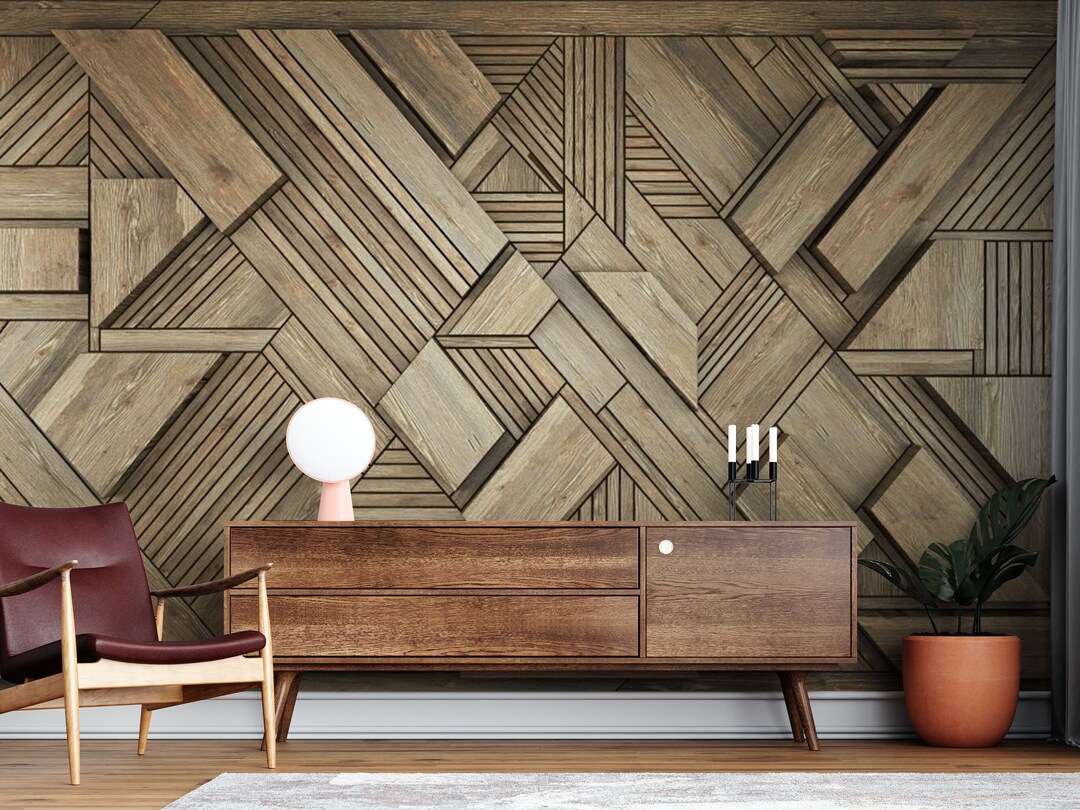 Brown 3D Wood Wallpaper, Living Room Peel and Stick Wall Mural