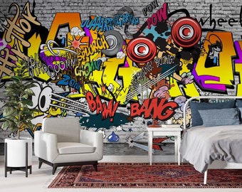 音楽グラフィティ壁画エレキギターストリートアート壁紙レンガポスター