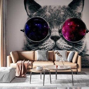Glasses Cat Wallpaper 3D Wallpaper Background Wallpaper - Etsy