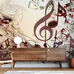 Carta da parati con icone musicali, design per pareti di sale musicali, carta da parati artistica, decorazioni musicali, murale, decorazioni murali, carta da parati in vinile