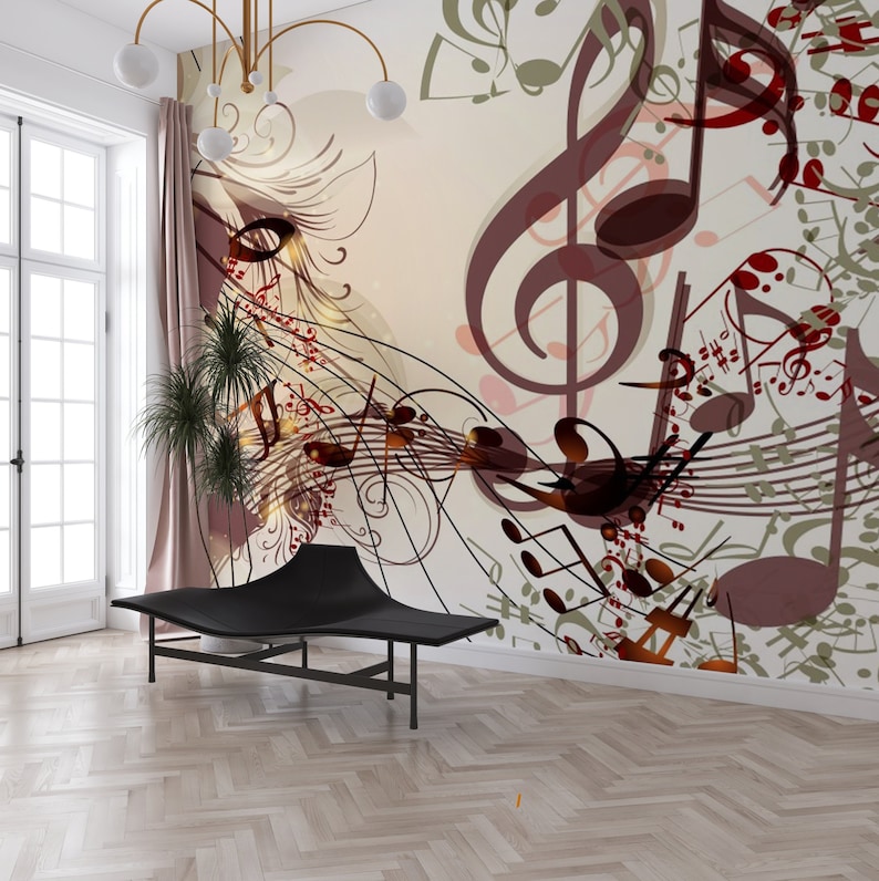 Musical Note Mural Music Icon Wallpaper Mural: Watercolor Style, Music Room Decor - Etsy