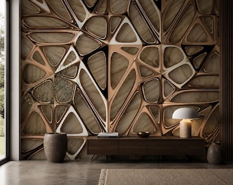 Goud geometrisch behang: Peel-and-Stick kunst aan de muur woonkamer
