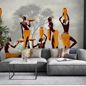 Carta da parati con donne africane, decorazione murale rimovibile 3D, decorazione da parete con stacca e incolla