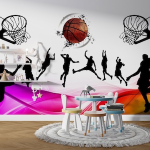 Basketball Boys Room Wallpaper, Kids Room Peel and Stick Wallpaper, Nursery Wallpaper, Wall Mural