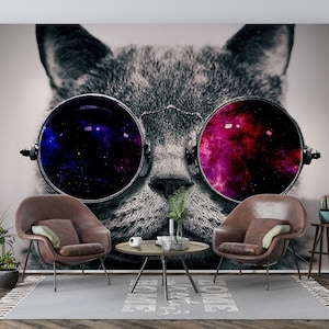 Glasses Cat Wallpaper 3D Wallpaper Background Wallpaper - Etsy