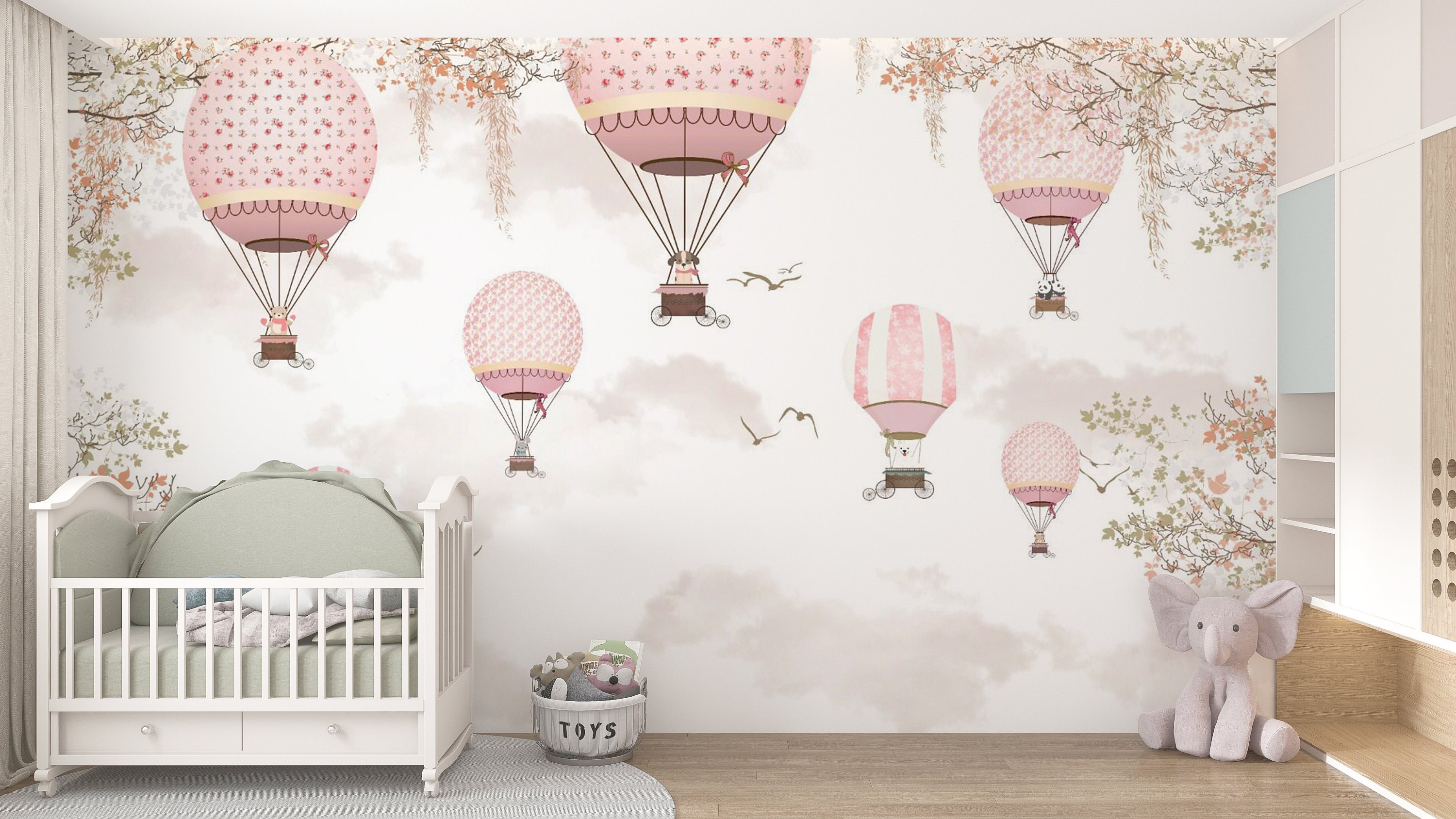 Pink Flying Balloon Wallpaper Nursery Wallpaper Kid - Etsy