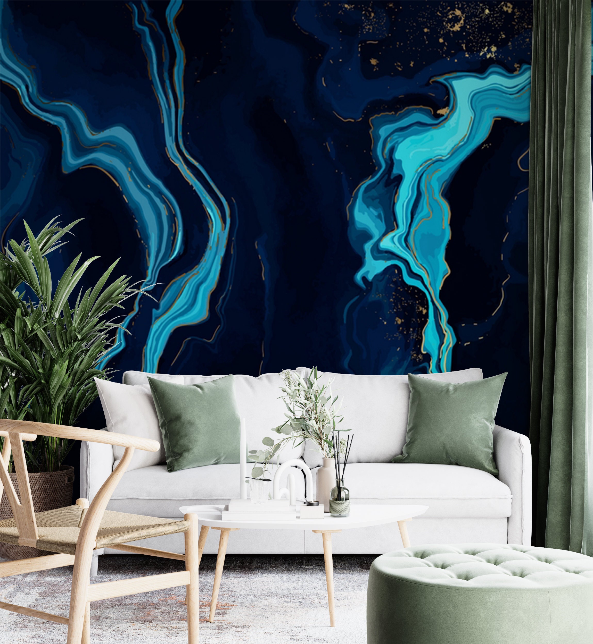Dark Blue Marble Wallpaper: Peel and Stick Wall Mural - Etsy
