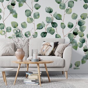 Green Floral Fabric Wallpaper: Peel and Stick Wall Mural