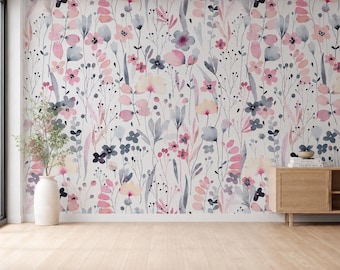 Floral Pattern Wallpaper, Vintage Botanical Living Room Decor