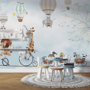 Cute Animals Kids Room Wallpaper Nursery Wall Mural, Peel and Stick Wall Decor