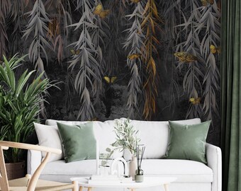 Black Floral Wallpaper Mural: Removable Peel and Stick Wall Art