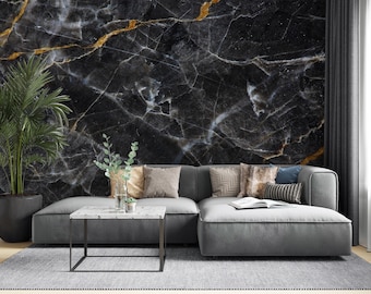 Black Marble with Gold Lines Wallpaper, 3D Self Adhesive Peel and Stick Wall Mural