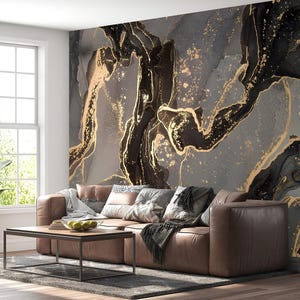 Black and Gold Marble Wallpaper, Luxury Wall Mural, Self Adhesive Peel and Stick Wall Art