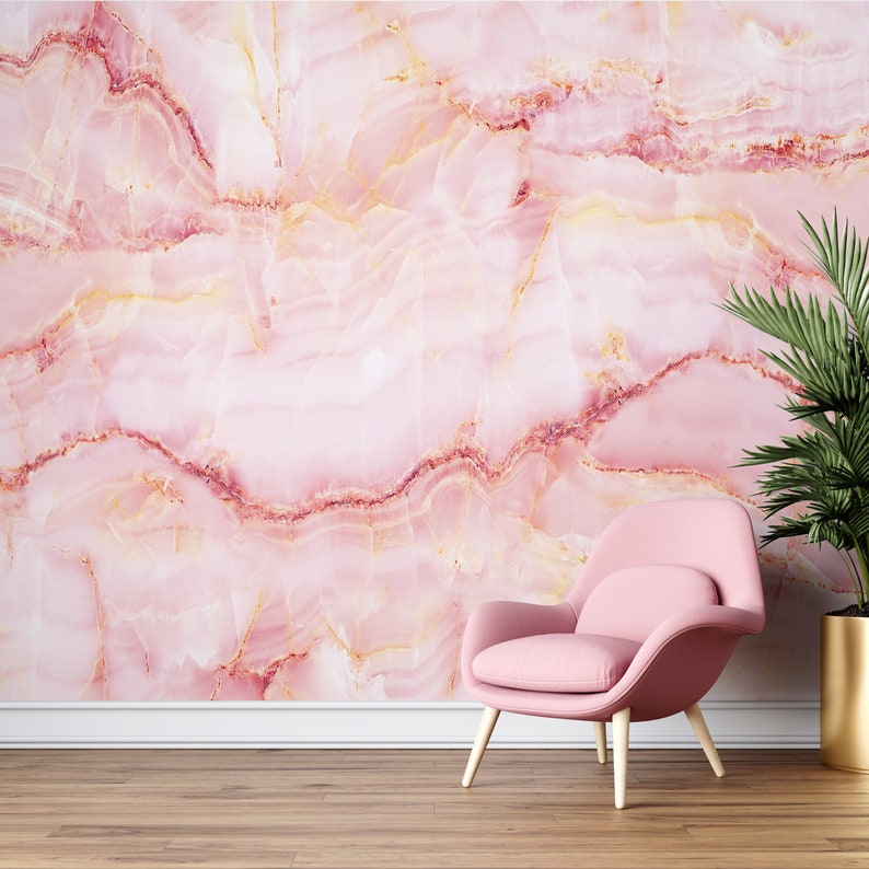 Pink Marble Wallpaper Background Wallpaper Kitchen Room Etsy