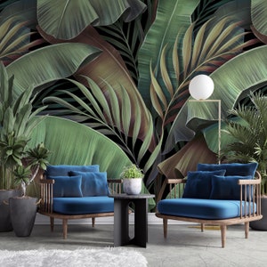 Green Tropical Palm Leaves Wallpaper, Floral Wallpaper, Background Wallpaper, Peel and Stick, Wall Mural