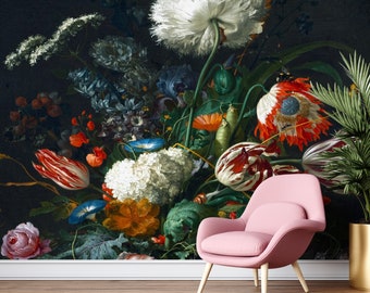 Papel tapiz floral: flores de colores, mural de pared autoadhesivo