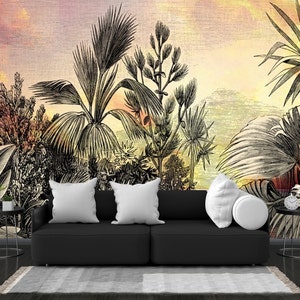 Tropical Floral Wallpaper: Vivid Green & Gray Peel and Stick Wall Mural
