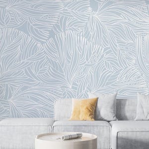 Light Blue Floral Wallpaper Mural: Peel and Stick Fabric Wall Decor