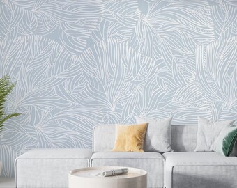 Light Blue Floral Wallpaper Mural: Peel and Stick Fabric Wall Decor