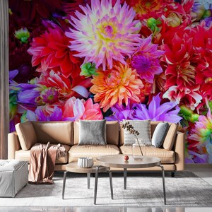Colourful  Flowers Vivid Natural Background Rose Leaf Tropical Wallpaper, Floral Wallpaper, Modern Wallpaper, Art Wallpaper, Wall Decor