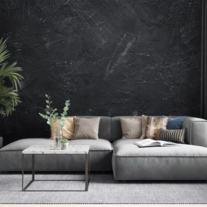 Black Concrete Wallpaper, Concrete Textured Temporary Wallpaper, Fabric Wallpaper, Peel and Stick Wall Art