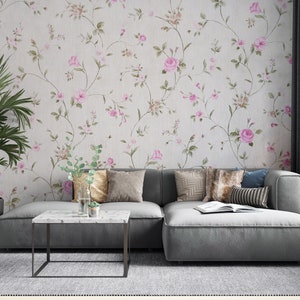 Pattern Floral Wallpaper, Fabric Wallpaper, Peel and Stick, Removable Wallpaper, Living Room Wall Mural