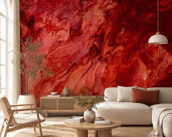 Red Marble Wallpaper, Living Room Wall Art, Self Adhesive Peel and Stick Wall Mural