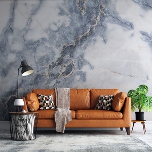 White and Blue Marble Wallpaper, Temporary Wallpaper, Living Room Wallpaper, Peel and Stick Wall Murals, Wall Decor