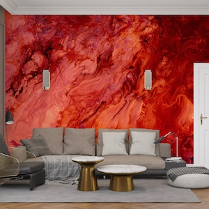 Red Marble Wallpaper, Living Room Wall Art, Self Adhesive Peel and Stick Wall Mural