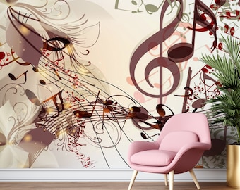 Music Icon Wallpaper Mural: Watercolor Style, Music Room Decor