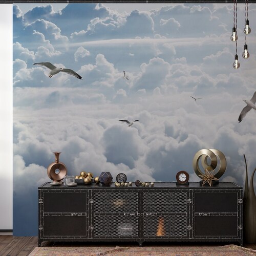 Blue White Ombre Clouds / Removable Wallpaper / Peel and Stick Etsy