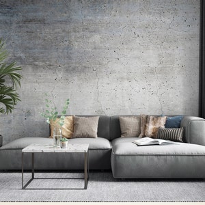 Grey Concrete Wallpaper, Concrete Textured Peel and Stick Wall Mural , Living Room Wall Art