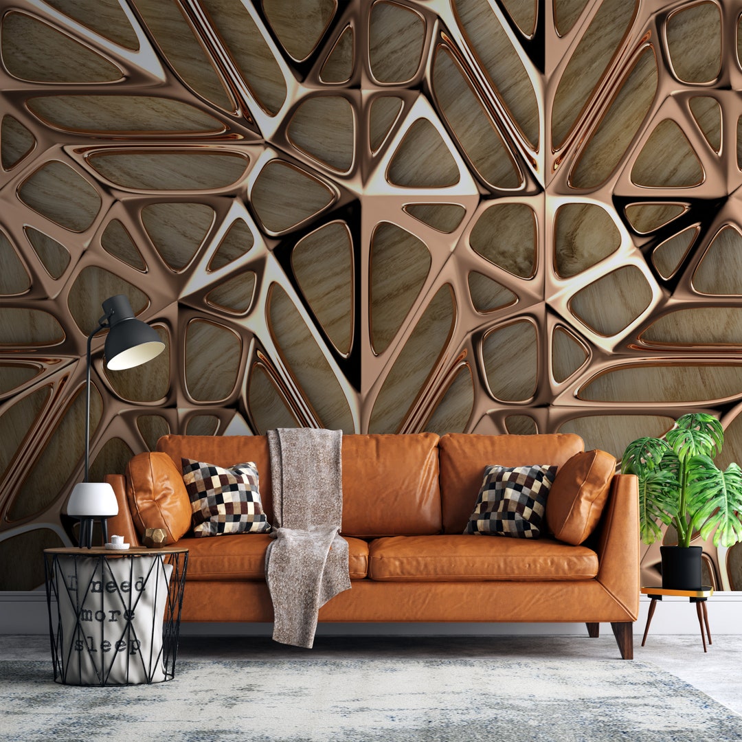 Gold Geometric Wallpaper, Living Room Wall Art, Peel and Stick