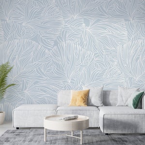 Light Blue Floral Wallpaper, Living Room Wall Mural , Peel and Stick, Fabric Wall Decor, Removable Wallpaper