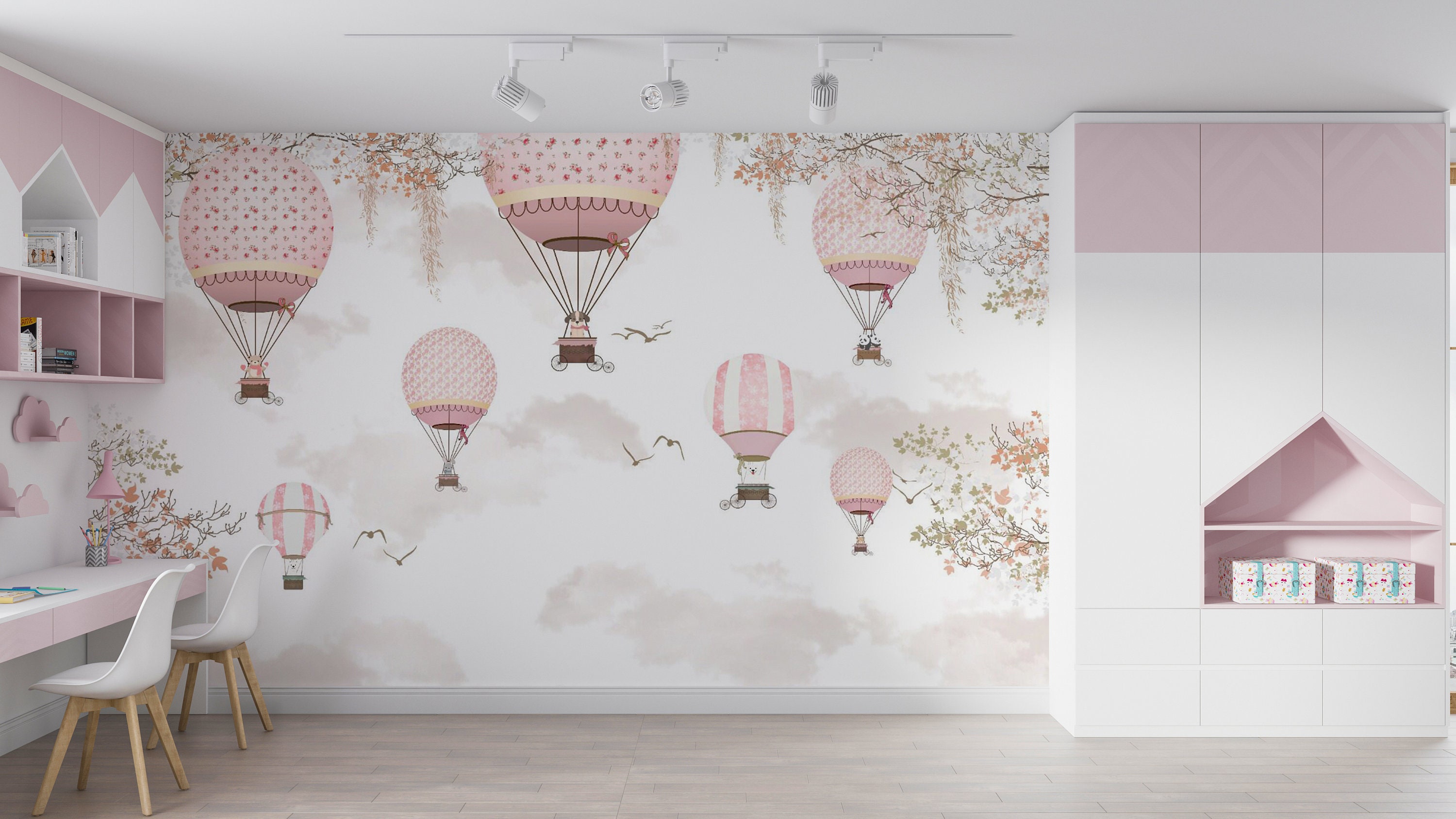 Pink Flying Balloon Wallpaper Nursery Wallpaper Kid - Etsy