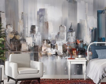 Silhouette City Wallpaper,  Living Room Wall Mual, Removable Peel and Stick, Modern Wall Art