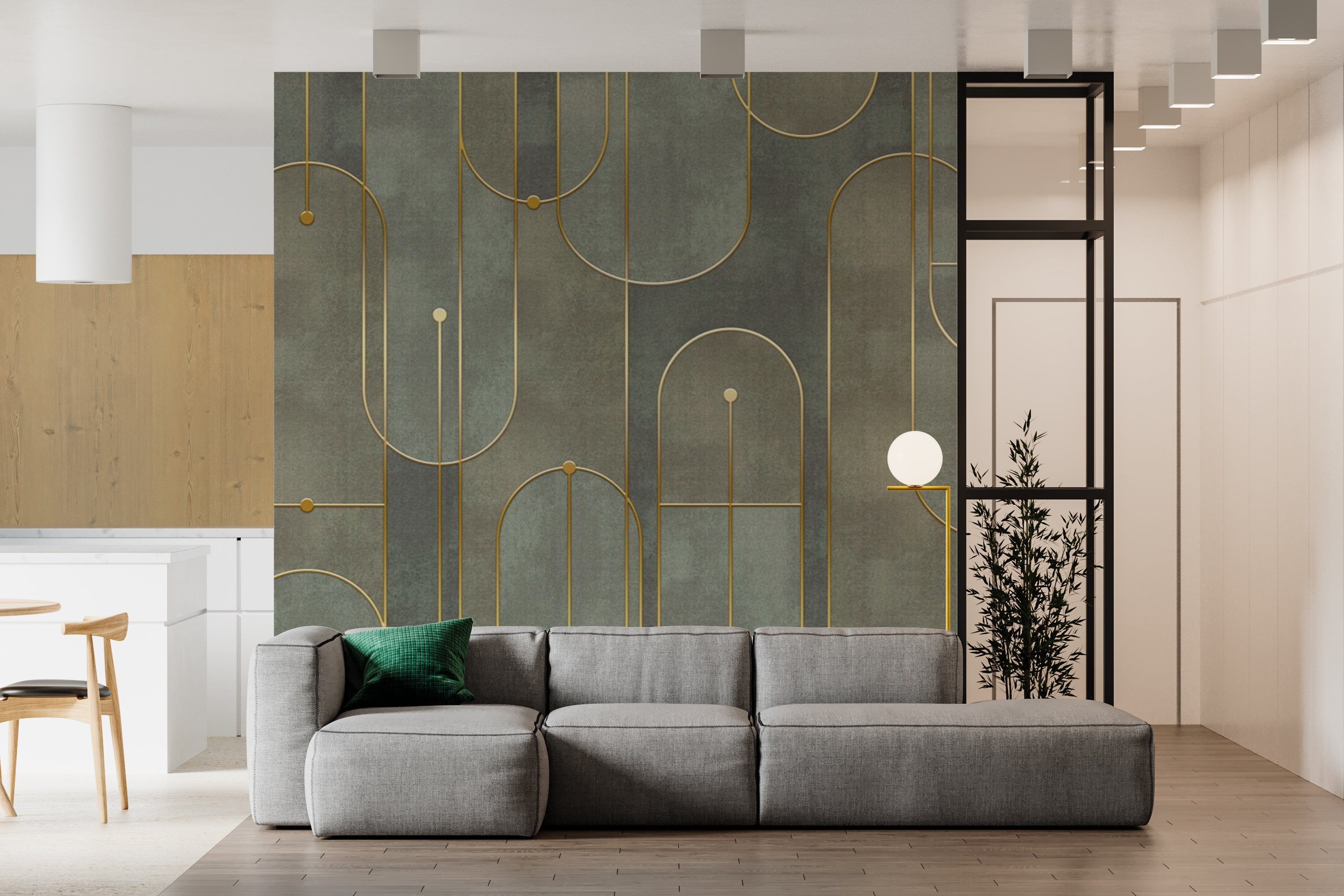 Geometric Modern Gray Gold Design Living Art Wallpaper Wall Etsy UK