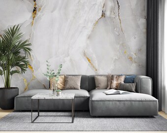 White Marble Textured Wallpaper: Peel and Stick Wall Mural