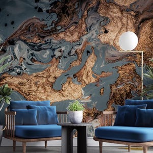 Luxurious Marble Swirl Wallpaper, Gold Accent Wall Mural, Peel and Stick Wall Art