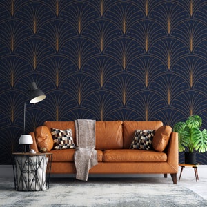 Art Deco Geometric Seamless Vector Pattern Wallpaper, Living Room Peel and Stick Wall Mural