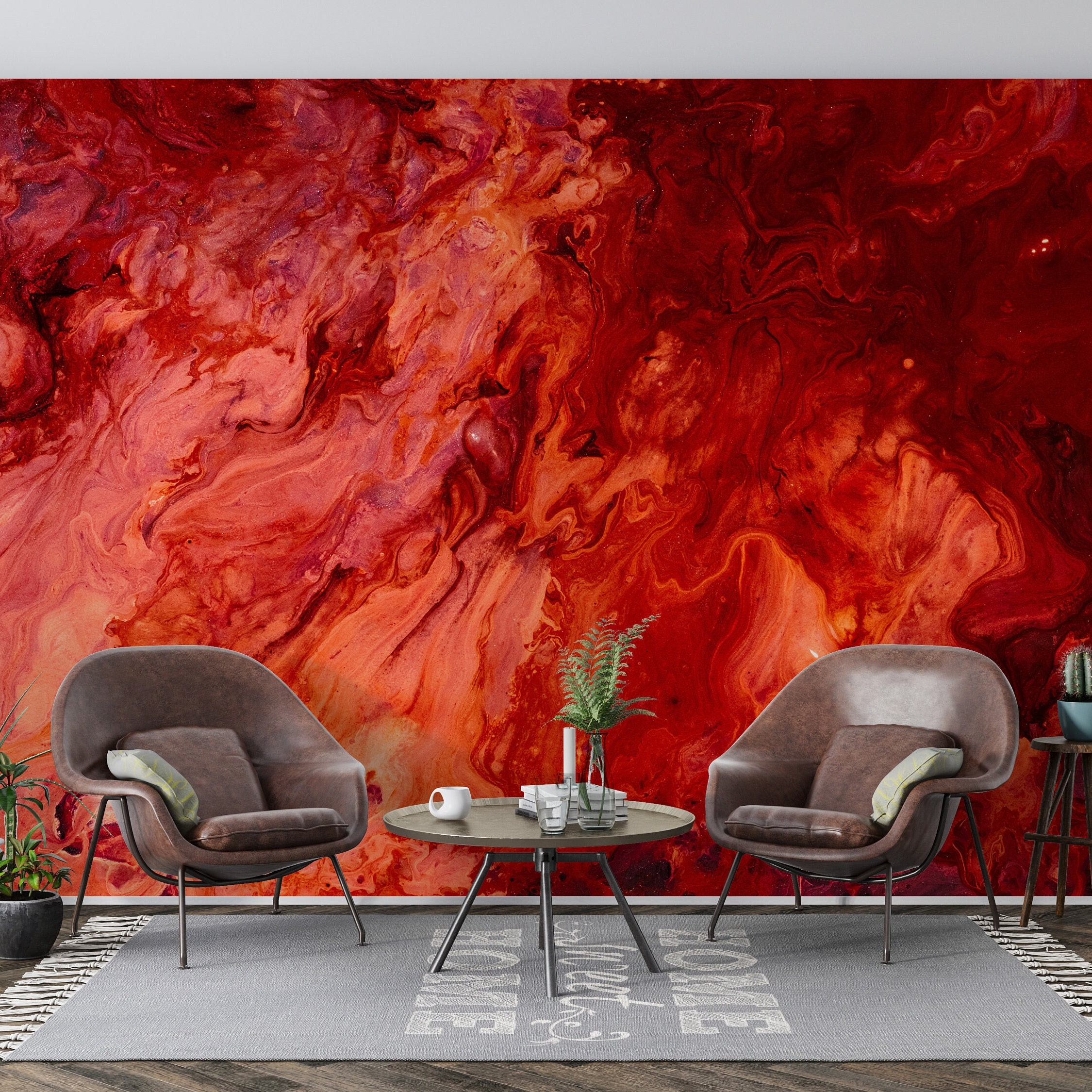  Mural de pared cerca de un sofá de terciopelo acolchado rojo  con botones tapizados rojos despegar y pegar papel pintado autoadhesivo  grande adhesivo de pared adhesivo de vinilo extraíble rollo de