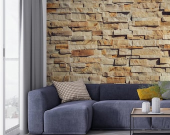 Brown Brick Wallpaper: Stone Pattern Peel and Stick Fabric Wall Mural